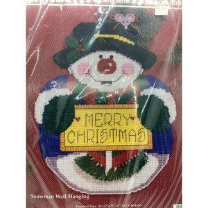 Vtg Janlynn Plastic Canvas Kit “Snowman Wallhanging” NOS 1998 140-87